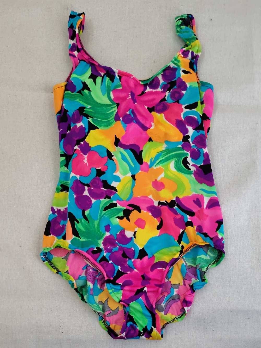 Vintage Lands' End Bright Floral One-Piece Swimsuit Women's Size 12